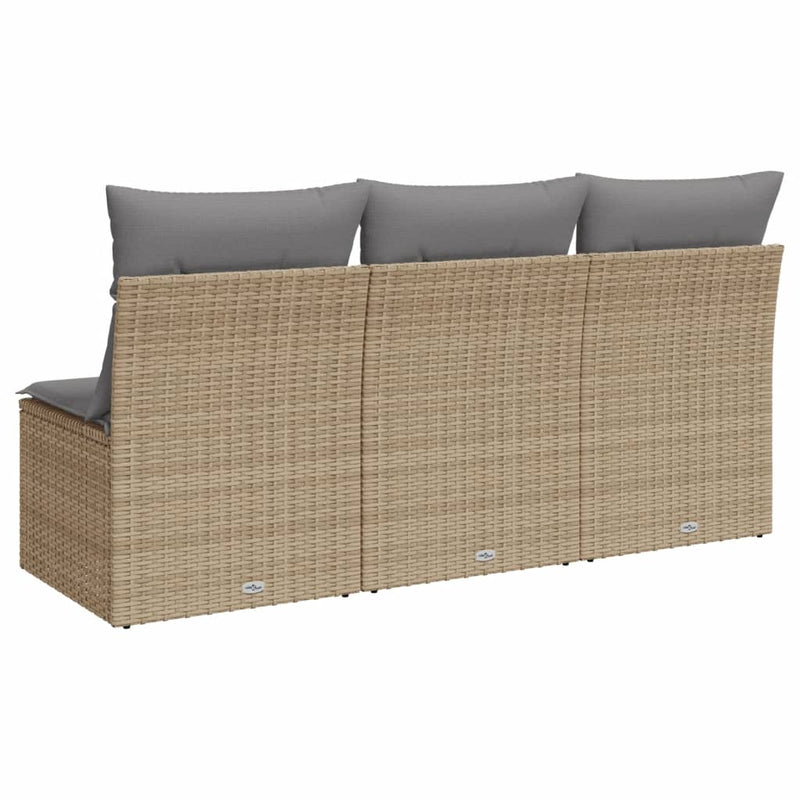 vidaXL Garden Sofa with Cushions 3-Seater Beige Poly Rattan