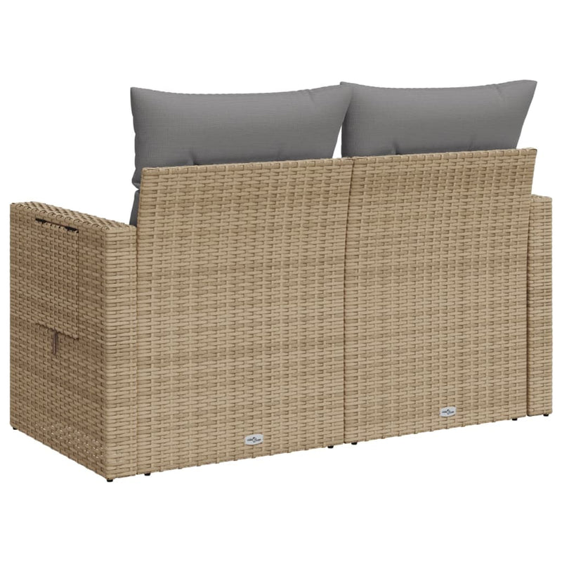 Garden Sofa with Cushions 2-Seater Beige Poly Rattan