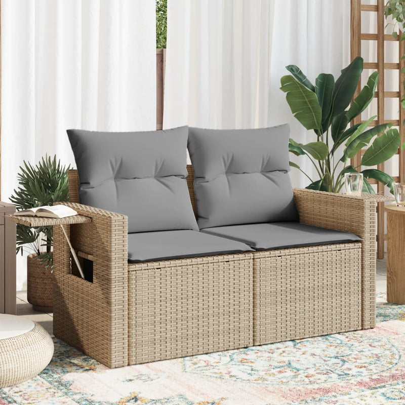 Garden Sofa with Cushions 2-Seater Beige Poly Rattan