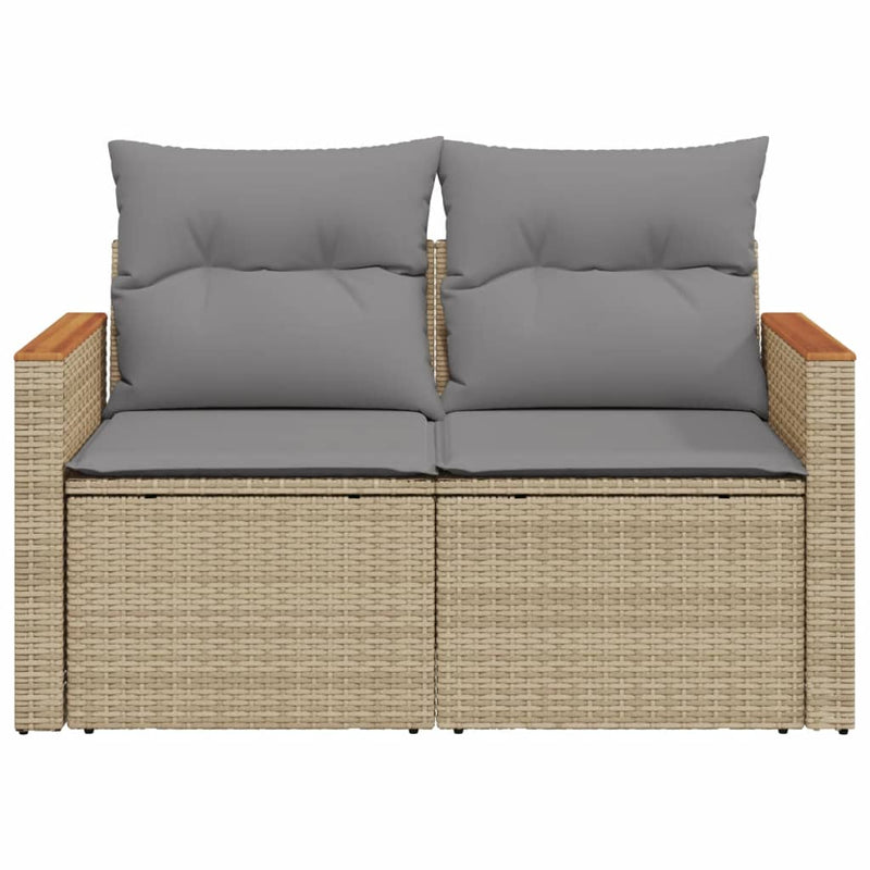 vidaXL Garden Sofa with Cushions 2-Seater Beige Poly Rattan