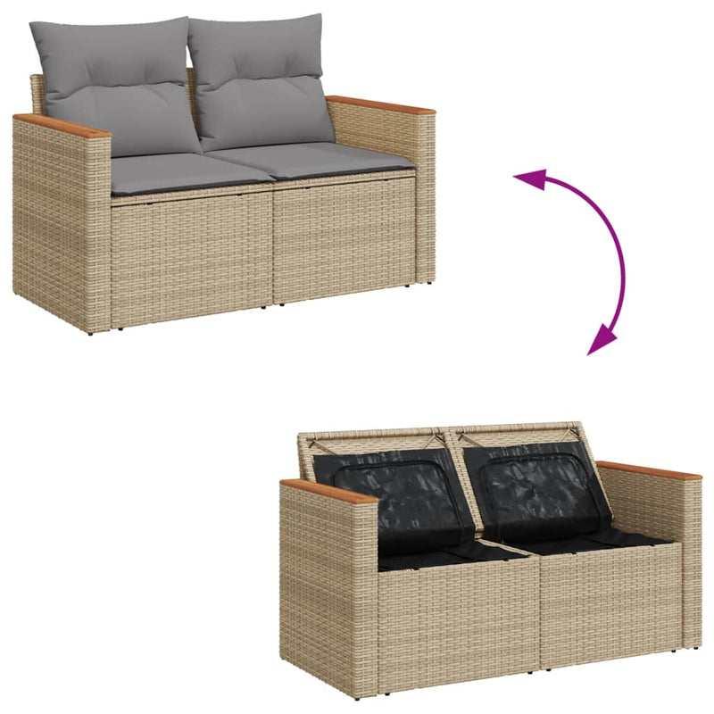 vidaXL Garden Sofa with Cushions 2-Seater Beige Poly Rattan