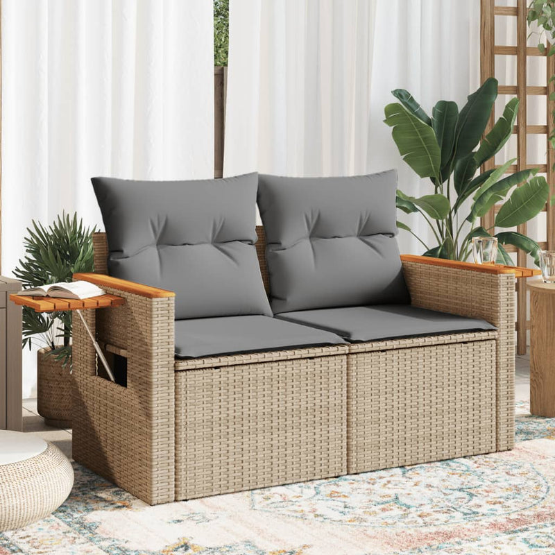 Garden Sofa with Cushions 2-Seater Beige Poly Rattan