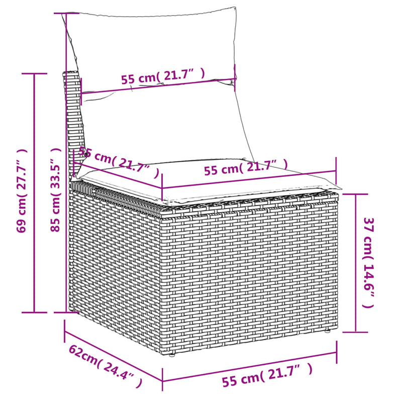 Garden Sofa Armless with Cushions Grey Poly Rattan