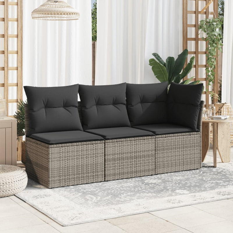 vidaXL Garden Sofa Corner with Cushions Grey Poly Rattan