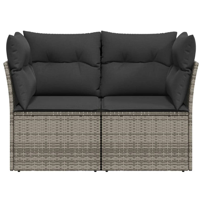 vidaXL Garden Sofa with Cushions 2-Seater Grey Poly Rattan