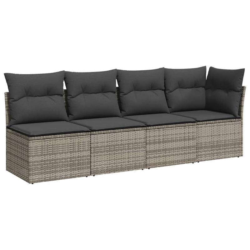 Garden Sofa with Cushions 4-Seater Grey Poly Rattan