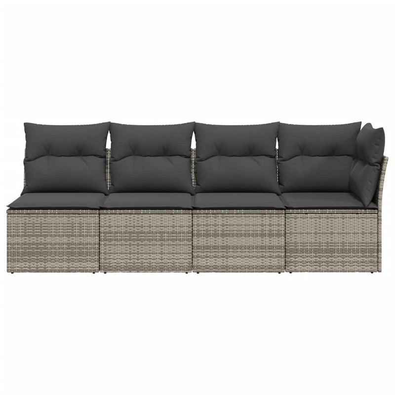 vidaXL Garden Sofa with Cushions 4-Seater Grey Poly Rattan