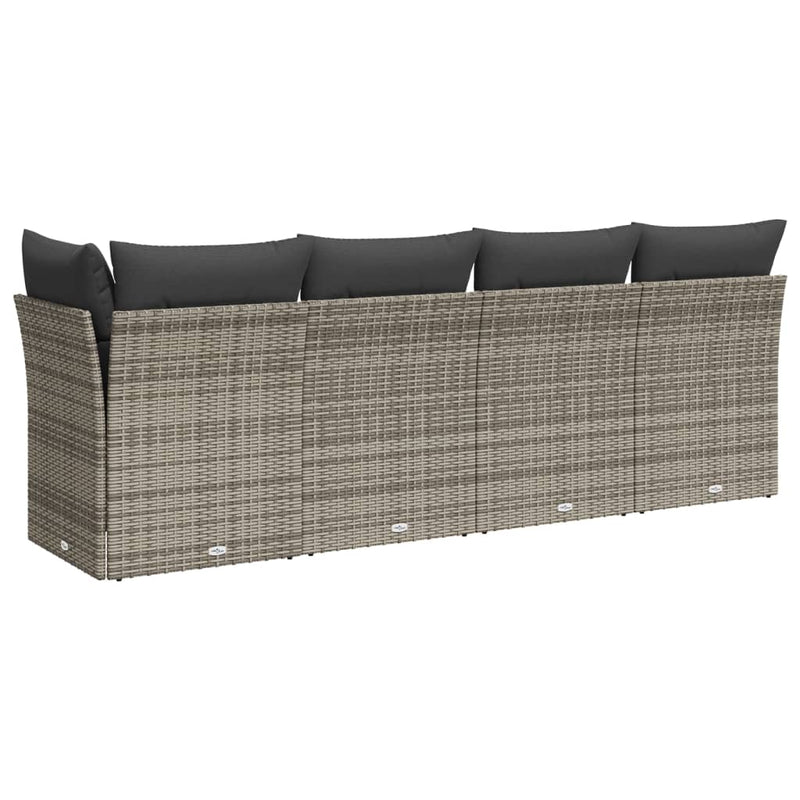 Garden Sofa with Cushions 4-Seater Grey Poly Rattan