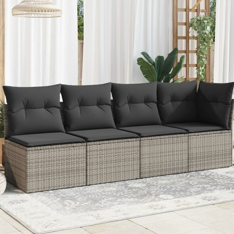 Garden Sofa with Cushions 4-Seater Grey Poly Rattan