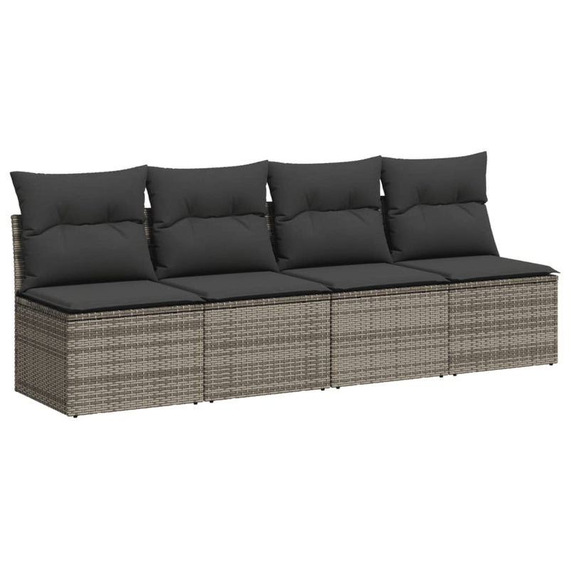 Garden Sofa with Cushions 4-Seater Grey Poly Rattan