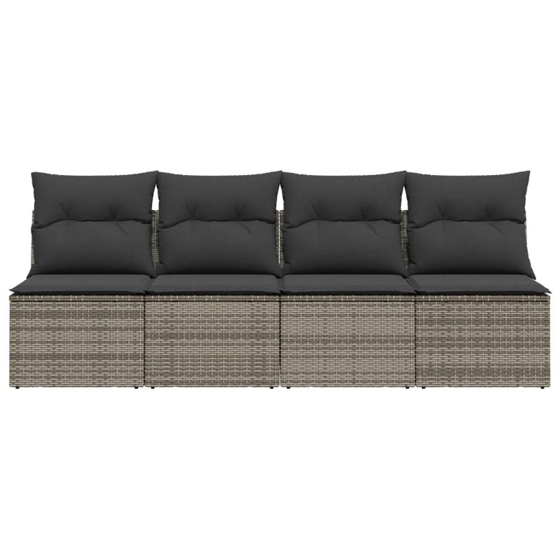 vidaXL Garden Sofa with Cushions 4-Seater Grey Poly Rattan