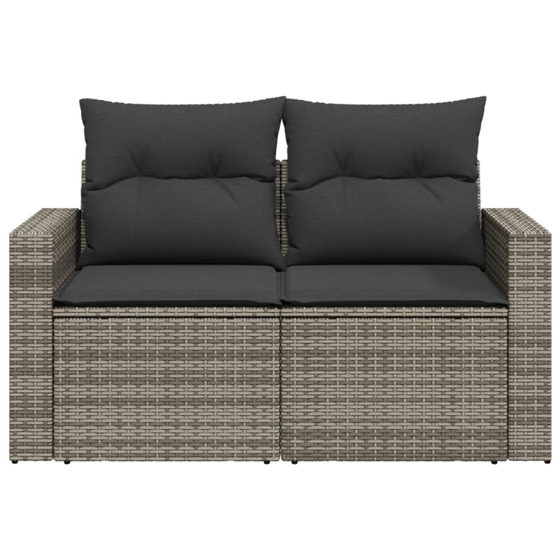 vidaXL Garden Sofa with Cushions 2-Seater Grey Poly Rattan