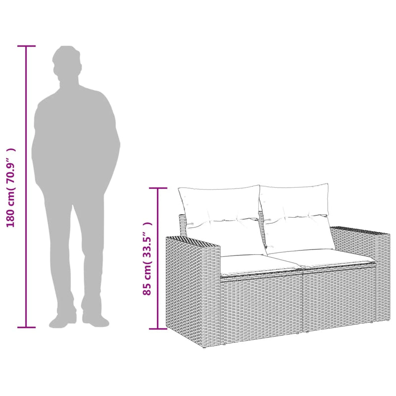 vidaXL Garden Sofa with Cushions 2-Seater Grey Poly Rattan