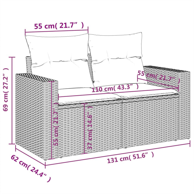 Garden Sofa with Cushions 2-Seater Grey Poly Rattan