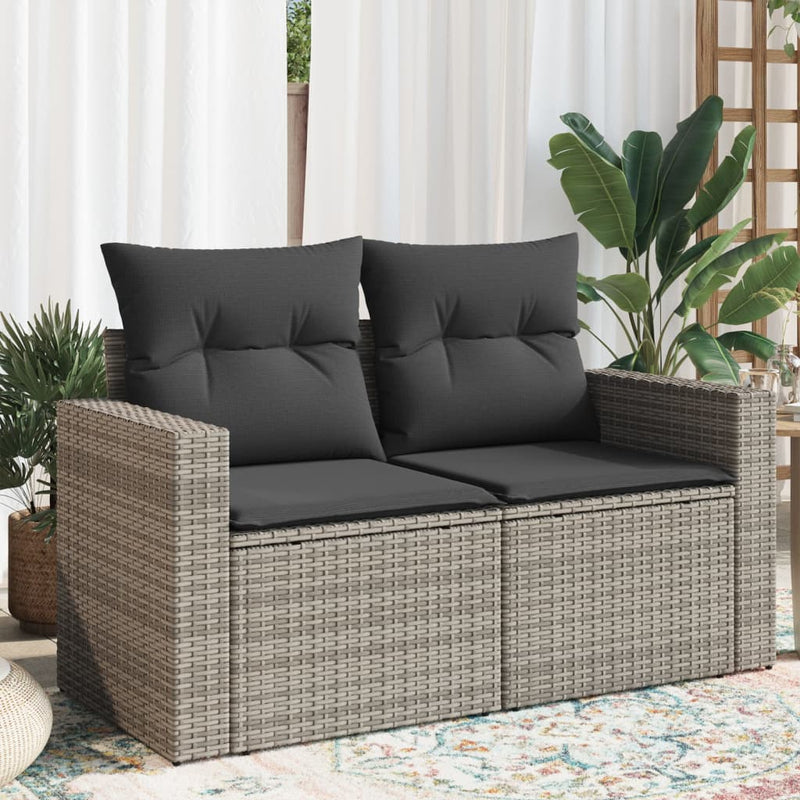 Garden Sofa with Cushions 2-Seater Grey Poly Rattan