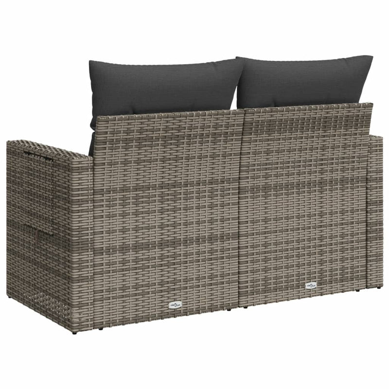 vidaXL Garden Sofa with Cushions 2-Seater Grey Poly Rattan