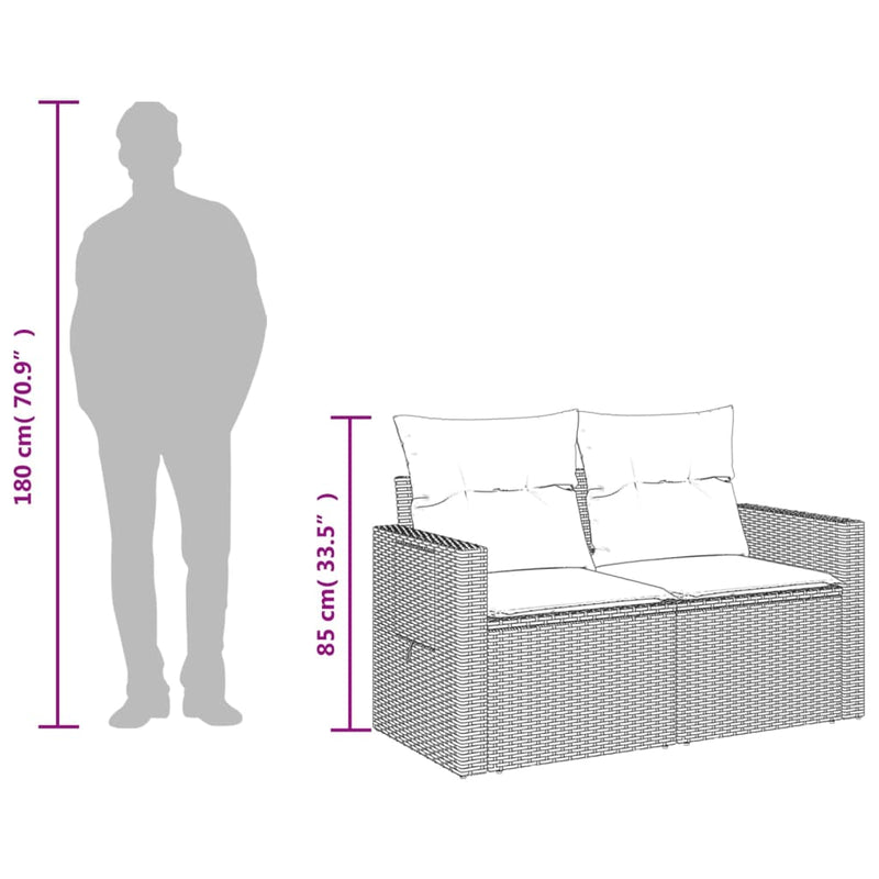vidaXL Garden Sofa with Cushions 2-Seater Grey Poly Rattan