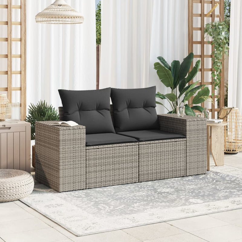 Garden Sofa with Cushions 2-Seater Grey Poly Rattan