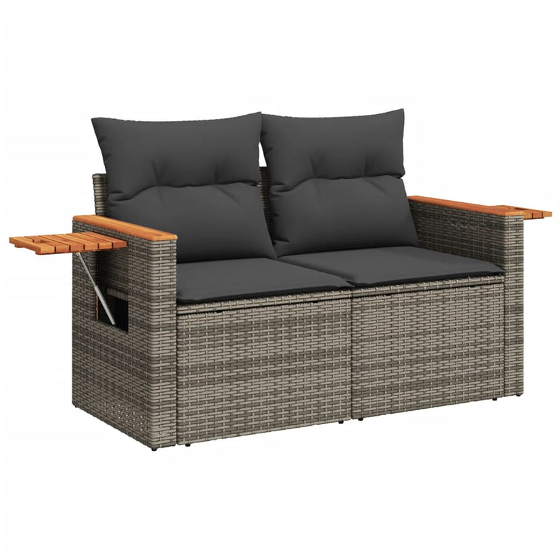 Garden Sofa with Cushions 2-Seater Grey Poly Rattan