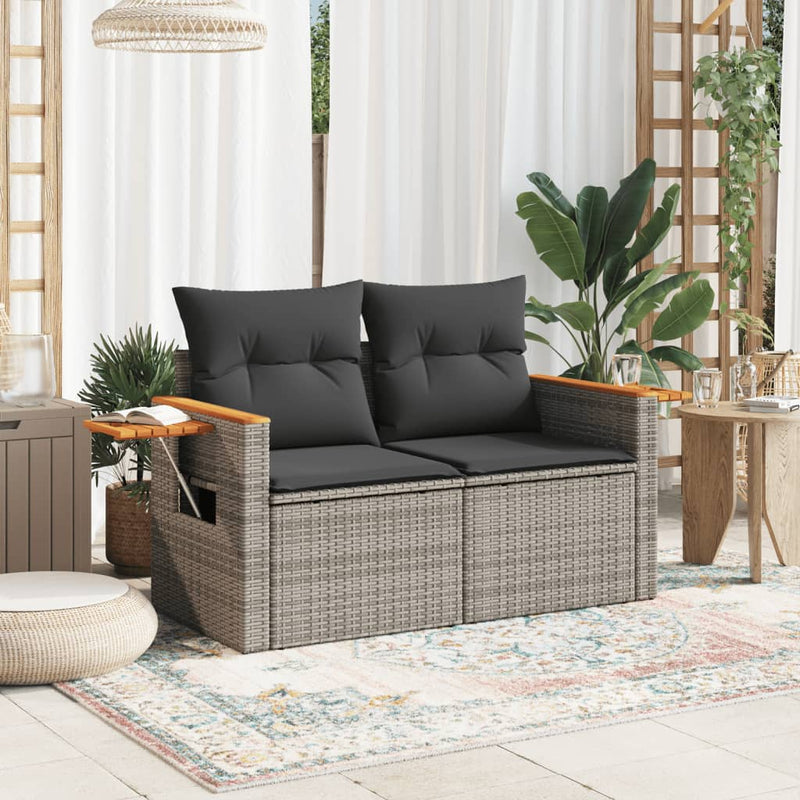 vidaXL Garden Sofa with Cushions 2-Seater Grey Poly Rattan