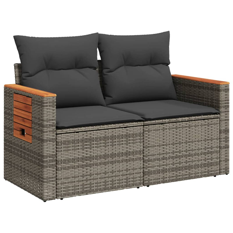 Garden Sofa with Cushions 2-Seater Grey Poly Rattan