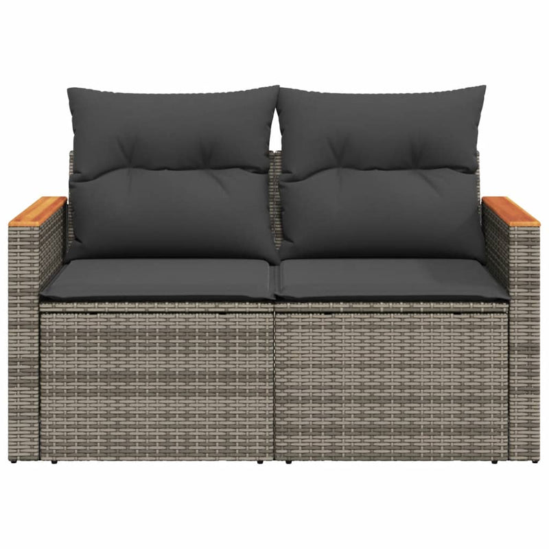 Garden Sofa with Cushions 2-Seater Grey Poly Rattan