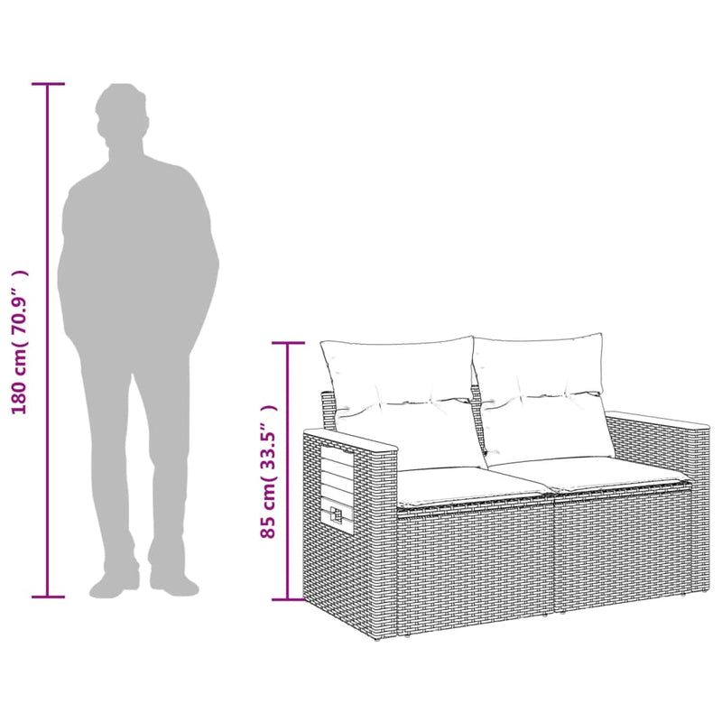 vidaXL Garden Sofa with Cushions 2-Seater Grey Poly Rattan
