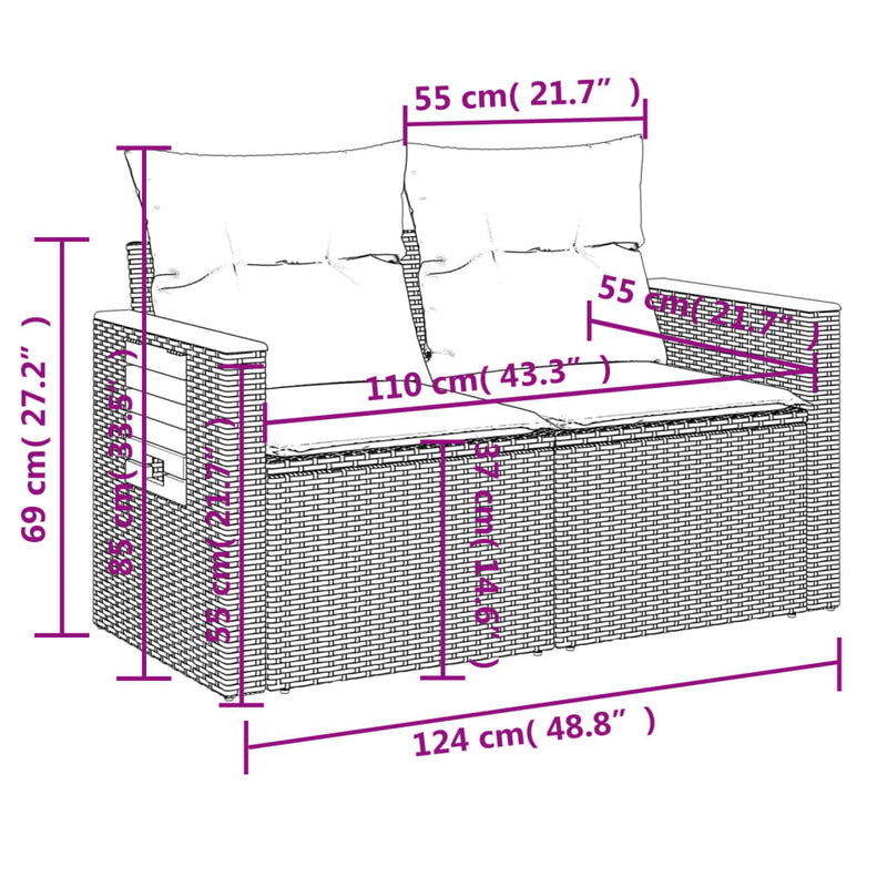 Garden Sofa with Cushions 2-Seater Grey Poly Rattan