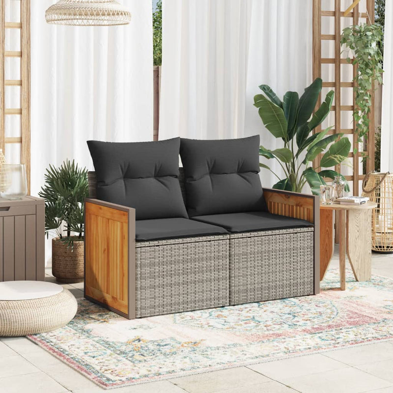 Garden Sofa with Cushions 2-Seater Grey Poly Rattan