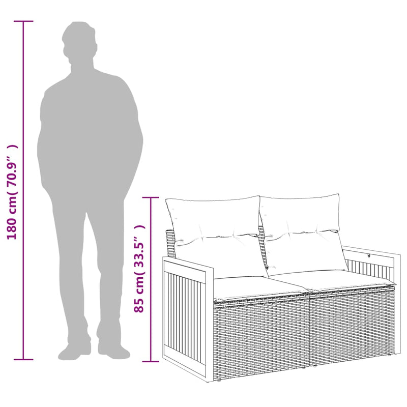 vidaXL Garden Sofa with Cushions 2-Seater Grey Poly Rattan