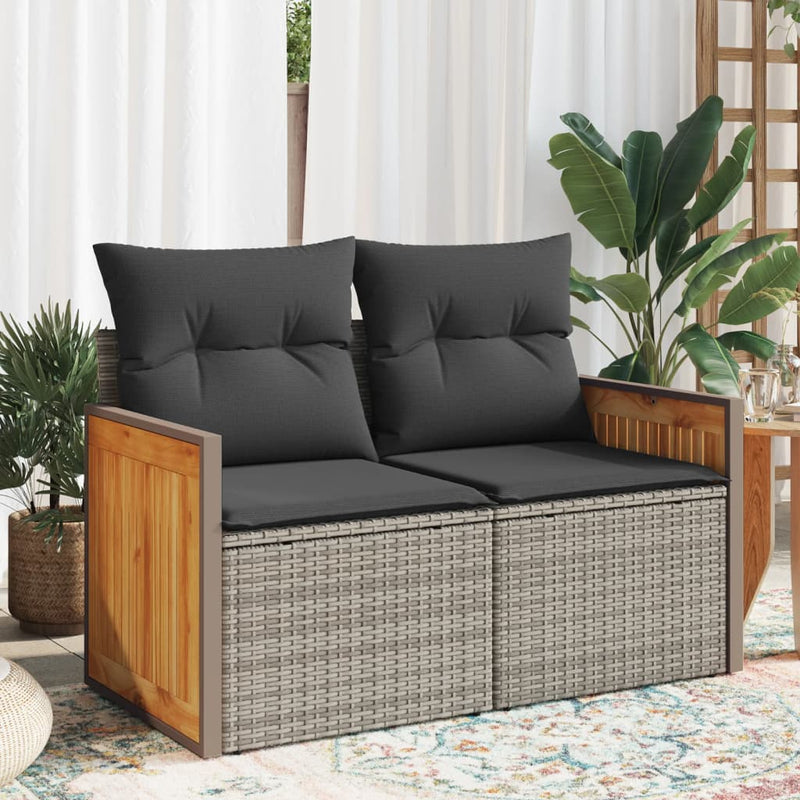 Garden Sofa with Cushions 2-Seater Grey Poly Rattan