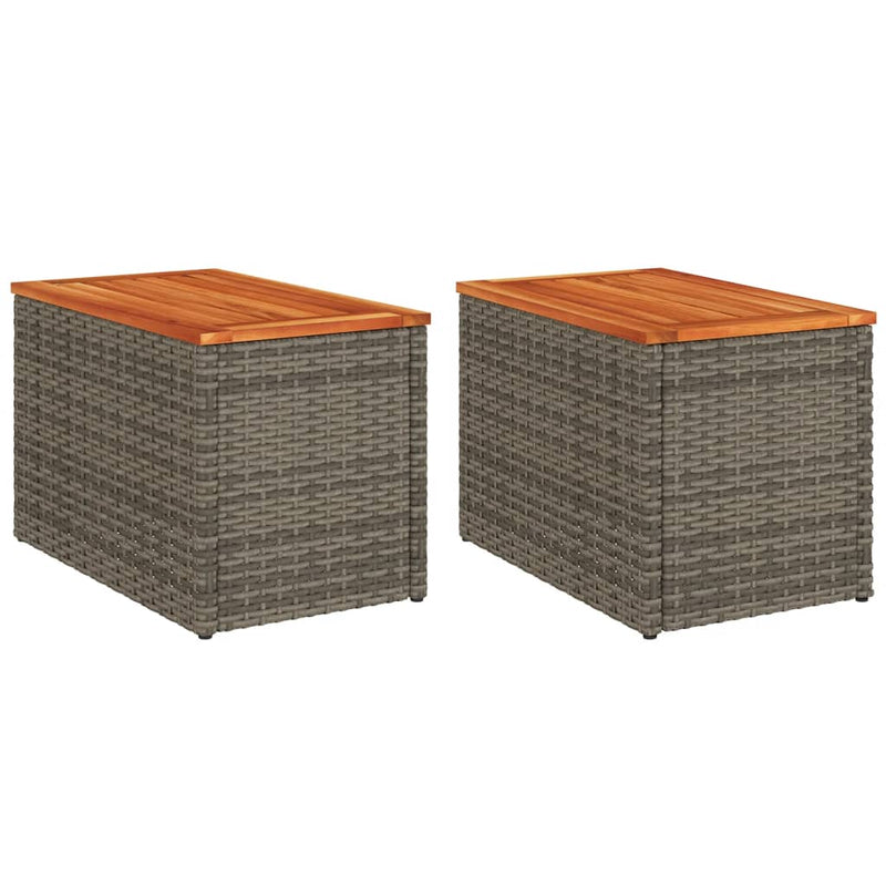 vidaXL Garden Side Tables 2 pcs Grey 55x34x37cm Poly Rattan Solid Wood