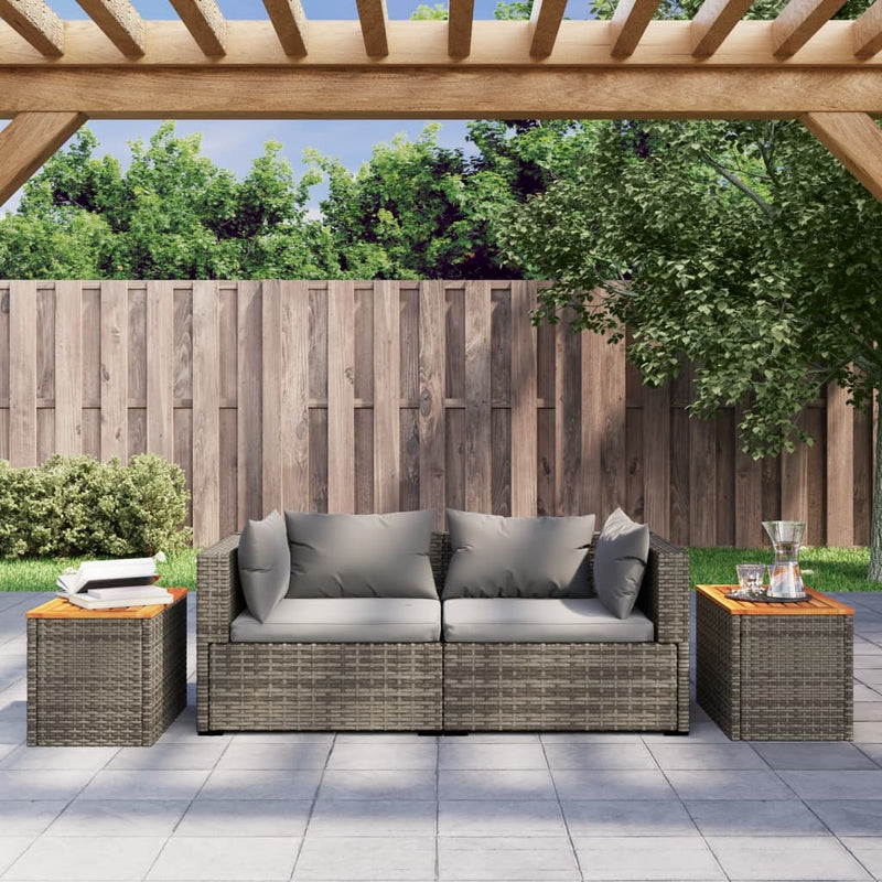vidaXL Garden Side Tables 2 pcs Grey 55x34x37cm Poly Rattan Solid Wood