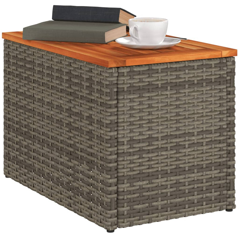 vidaXL Garden Side Tables 2 pcs Grey 55x34x37cm Poly Rattan Solid Wood
