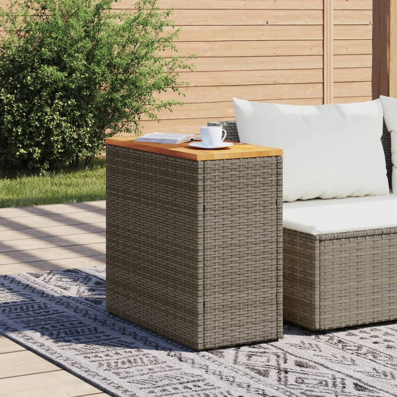 vidaXL Garden Side Table with Wooden Top Grey 58x27.5x55 cm Poly Rattan
