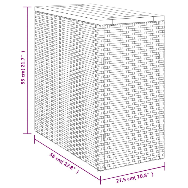 vidaXL Garden Side Table with Wooden Top Grey 58x27.5x55 cm Poly Rattan