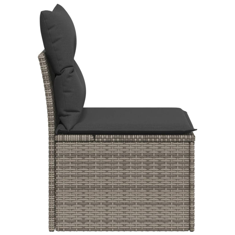 vidaXL Garden Chair Armless with Cushions Grey Poly Rattan