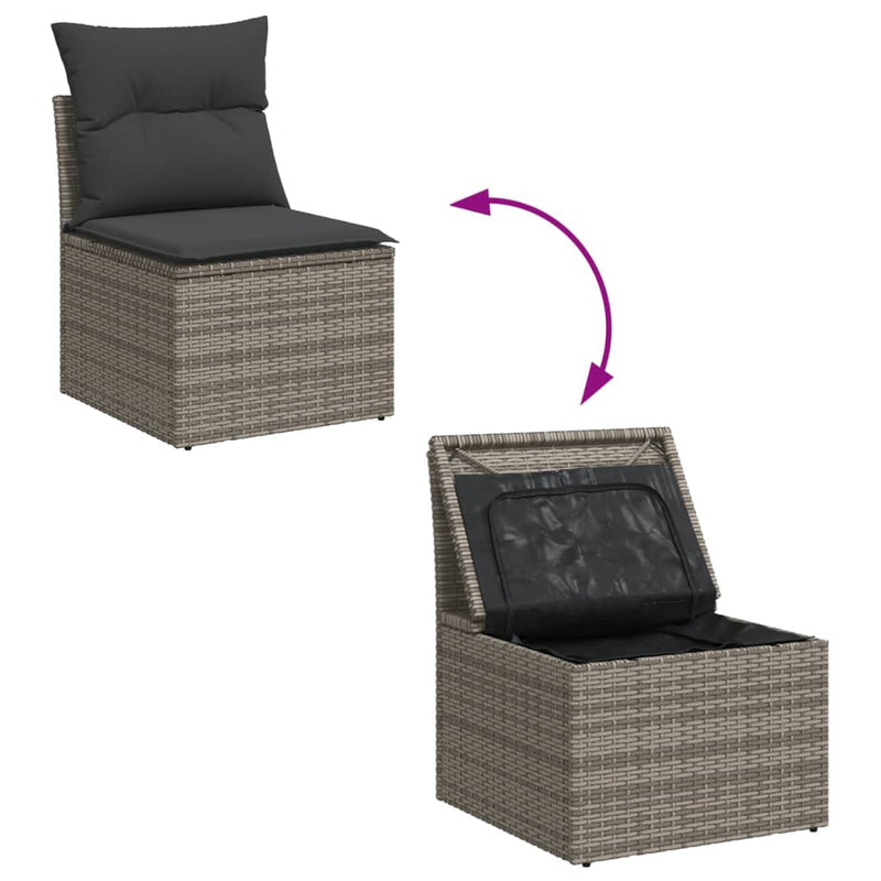 Garden Chair Armless with Cushions Grey Poly Rattan