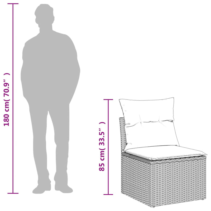 vidaXL Garden Chair Armless with Cushions Grey Poly Rattan