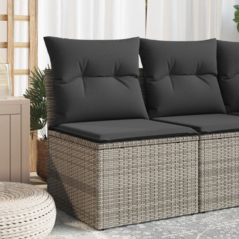 vidaXL Garden Chair Armless with Cushions Grey Poly Rattan