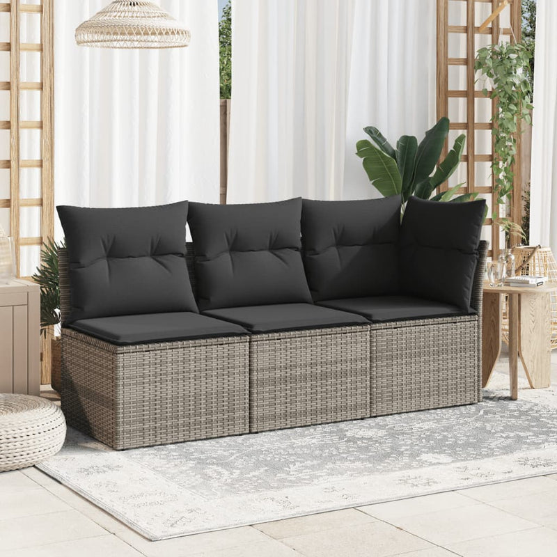 Garden Sofa Corner with Cushions Grey Poly Rattan