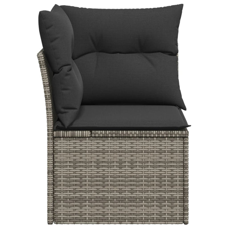 Garden Sofa Corner with Cushions Grey Poly Rattan