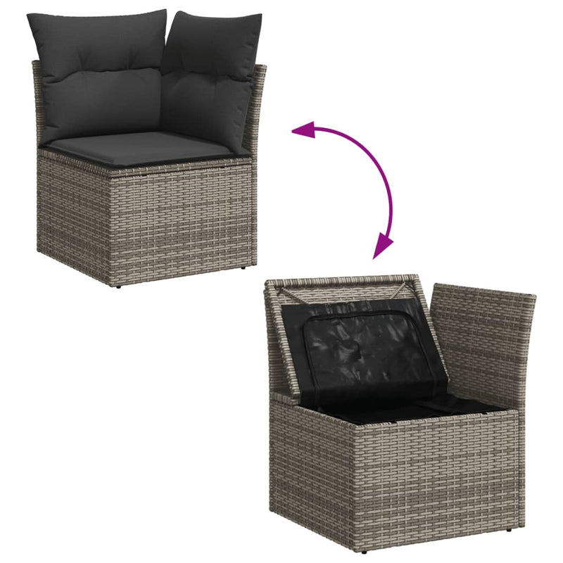 Garden Sofa Corner with Cushions Grey Poly Rattan