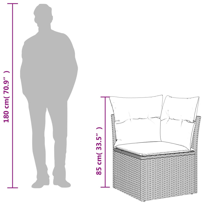 vidaXL Garden Sofa Corner with Cushions Grey Poly Rattan