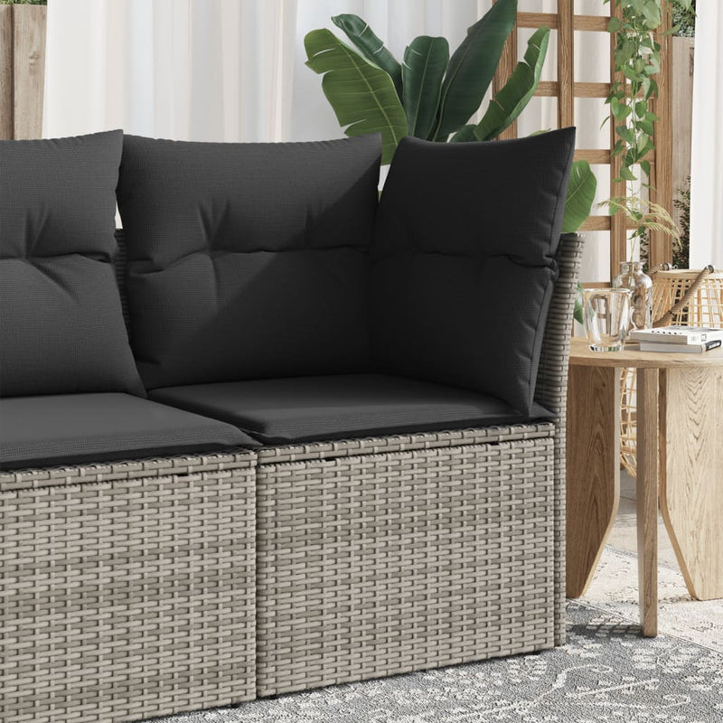 Garden Sofa Corner with Cushions Grey Poly Rattan