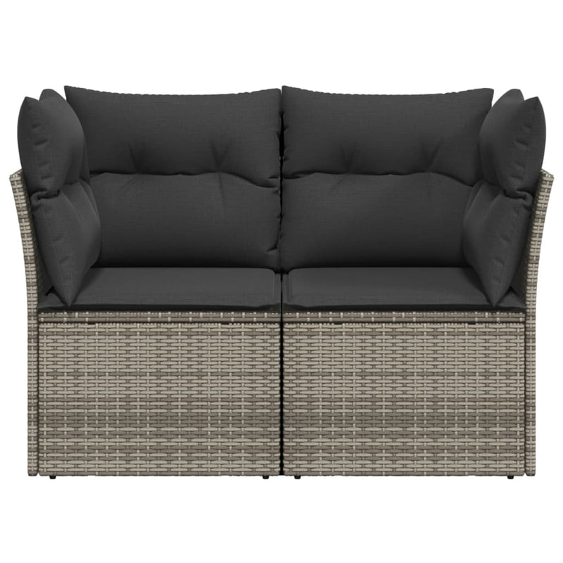 vidaXL Garden Sofa with Cushions 2-Seater Grey Poly Rattan