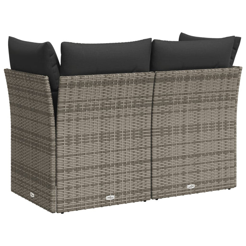 vidaXL Garden Sofa with Cushions 2-Seater Grey Poly Rattan