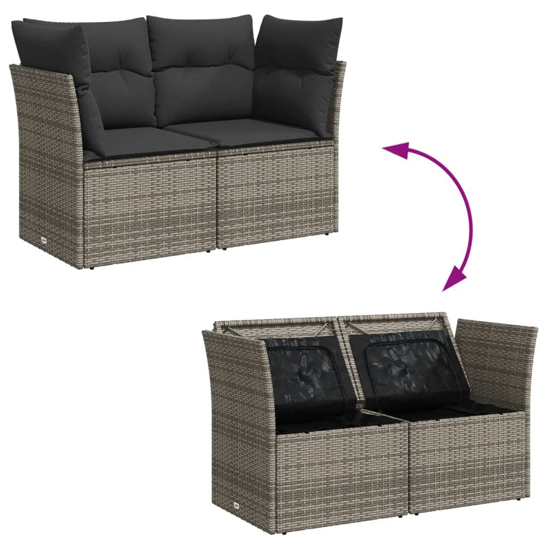 vidaXL Garden Sofa with Cushions 2-Seater Grey Poly Rattan