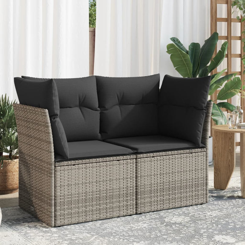 vidaXL Garden Sofa with Cushions 2-Seater Grey Poly Rattan