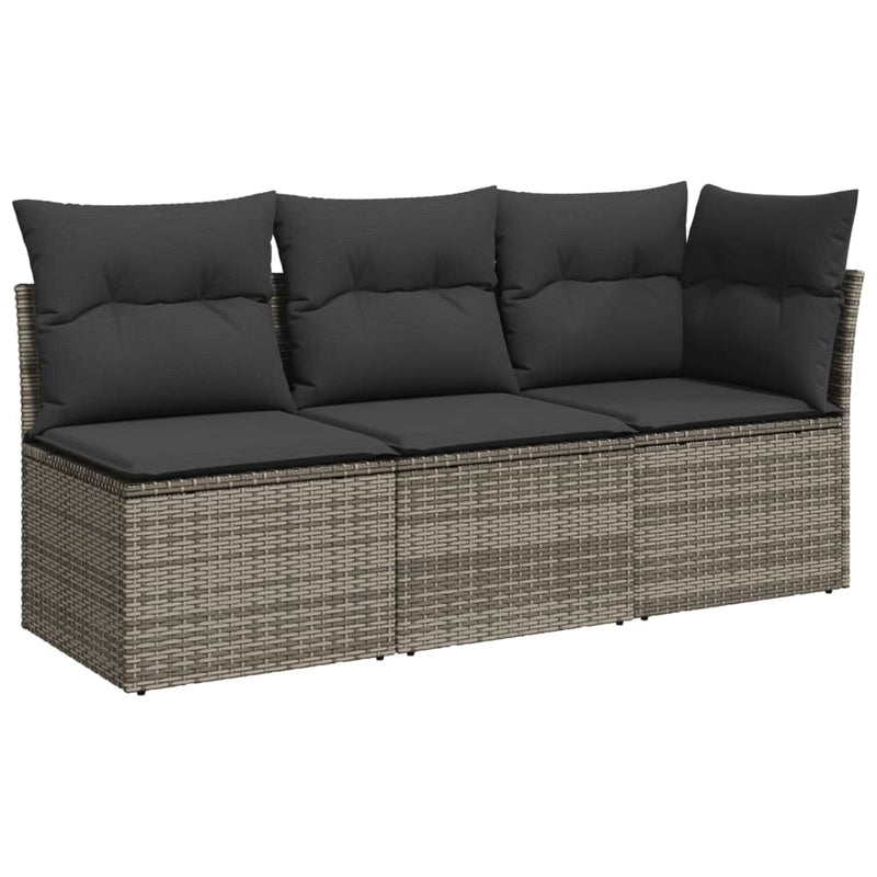 vidaXL Garden Sofa with Cushions 3-Seater Grey Poly Rattan